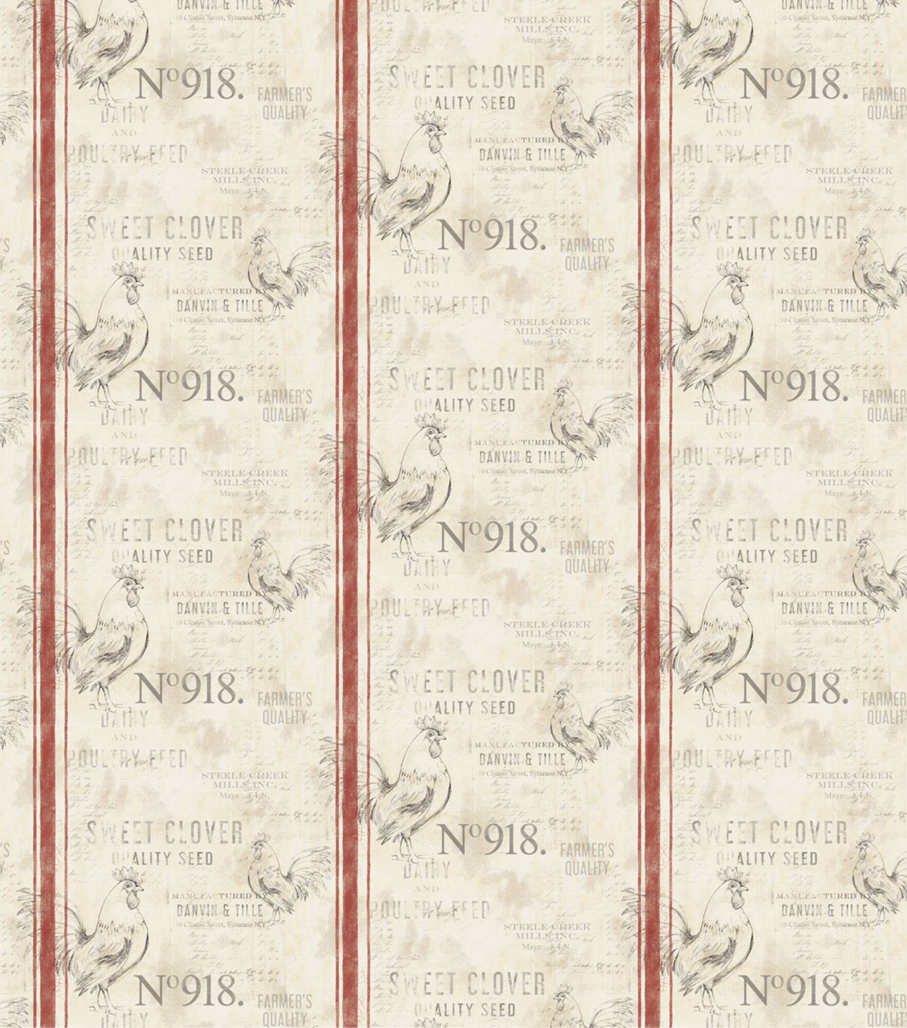 Susan Winget Farmhouse Rooster Feedsack Stripe Cotton Fabric